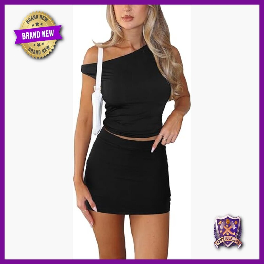 Slim Fit Off Shoulder Crop Top Bodycon Mini Skirt 2 Piece Set Size Small